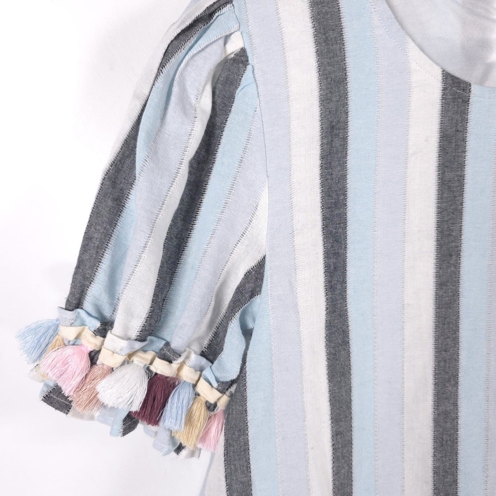 Loveriche Mini Dress Flare Striped Tassels Ruffled Hem Cotton‎ LD42842 SMALL - Picture 9 of 14
